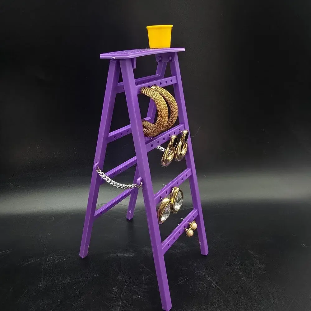 Vintage Purple Ladder Earring Rack Tree with Paint Bucket Plastic 1980s